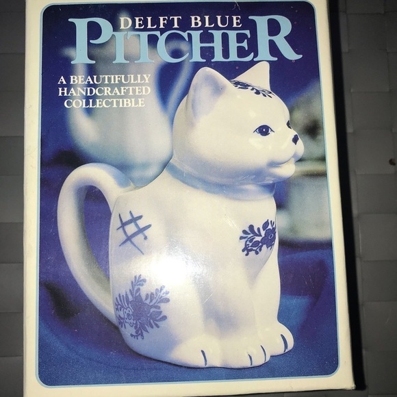 Vintage Ceramic Delft Blue Pitcher Kitty Cat Creamer JDNY Philippines In Box - Picture 2 of 7